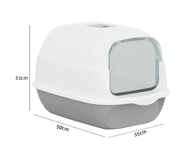 Закрытый туалет для кошек с дверцей и совком 50x35x33 см серый LS-3056 - изображение 5