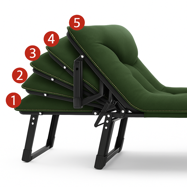 Розкладне ліжко з вбудованим матрацом LEOBRO Green 193х68х30 см, з регульованою спинкою, поліестер, зелене - зображення 4
