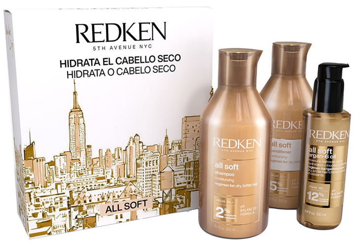 Zestaw do pielęgnacji włosów Redken All Soft Szampon do włosów suchych 300 ml + Odżywka nawilżająca 300 ml + Olejek arganowy do włosów 100 ml (8433726366990) - Zdjęcie 1 Zestaw do pielęgnacji włosów Redken All Soft Szampon do włosów suchych 300 ml + Odżywka nawilżająca 300 ml + Olejek arganowy do włosów 100 ml (8433726366990) - obraz 1