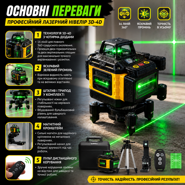 Лазерный самовыравнивающий нивелир Krafftec 3D-4Dx360° Лазерный уровень с дистанционным управлением Нивелир аккумуляторный - изображение 2