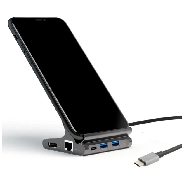 Док-станція 4smarts Hub DeX 7в1 для Tablet/Телефон 2xUSB-C/2xUSB-A/HDMI/SD/MicroSD/RJ45 Grey (456337) - зображення 5
