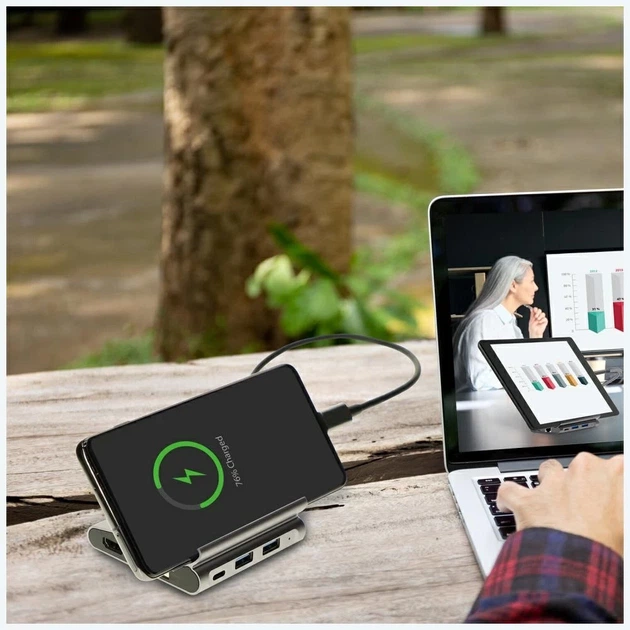 Док-станція 4smarts Hub DeX 7в1 для Tablet/Телефон 2xUSB-C/2xUSB-A/HDMI/SD/MicroSD/RJ45 Grey (456337) - зображення 8