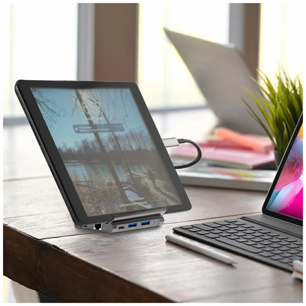 Док-станція 4smarts Hub DeX 7в1 для Tablet/Телефон 2xUSB-C/2xUSB-A/HDMI/SD/MicroSD/RJ45 Grey (456337) - зображення 9