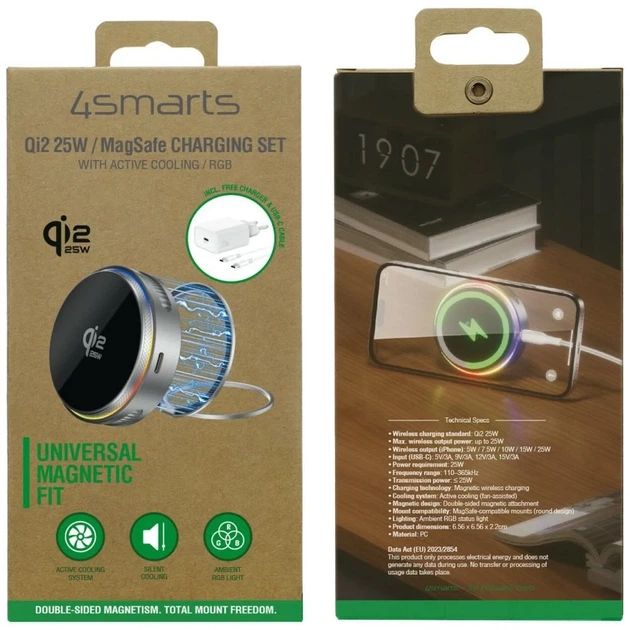 Бездротова зарядка 4smarts 25 W Qi2 MagSafe RGB Grey (4252011913541) - Фото 4 Бездротова зарядка 4smarts 25 W Qi2 MagSafe RGB Grey (4252011913541) - зображення 4