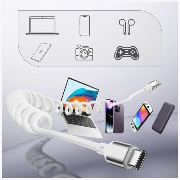 Кабель 4smarts спіральний USB-C до USB-C 240 W White (4252011912247) - зображення 6