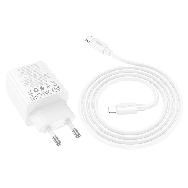 Мережевий зарядний пристрій Hoco N55 2×USB-C + 2×USB-A QC3.0 PD 20W + кабель USB-C to Lightning White (6942007659253) - Фото 2 Мережевий зарядний пристрій Hoco N55 2×USB-C + 2×USB-A QC3.0 PD 20W + кабель USB-C to Lightning White (6942007659253) - зображення 2