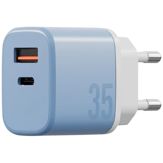 Ładowarka sieciowa Energea Bazic GoPort Velox Kit USB-C/USB-A GaN 35W z kablem Blue (8885020102550) - obraz 4