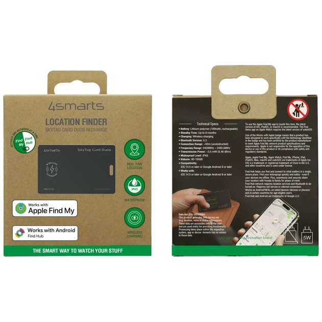 Локалізатор 4smarts SkyTag Card Duos ReCharge Black (541718) - зображення 4