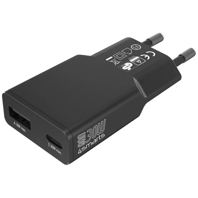 Ładowarka 4smarts FlatPlug Duos 30 W GaN USB-C/USB-A Black (4252011913381) - obraz 2