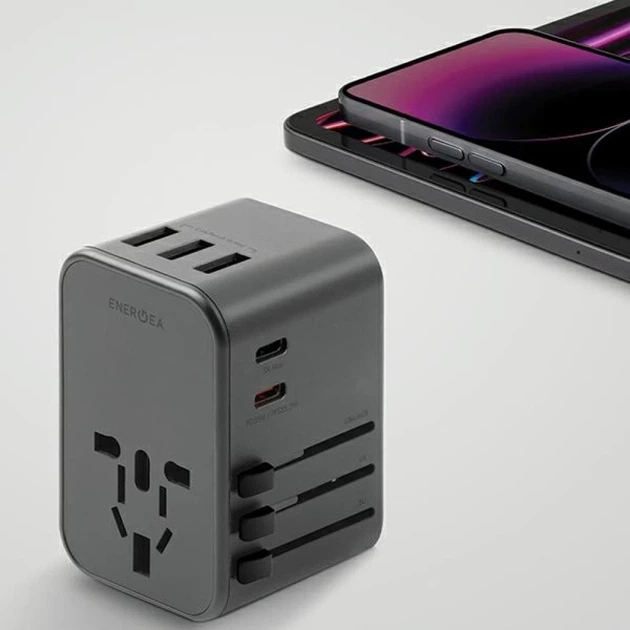 Сетевое зарядное устройство Energea Travelworld 3xUSB+2xUSB-C PD PPS QC3.0 35.5W 4в1 US/UA/EU/UK Gunmetal (TWA35-GUN) - изображение 5