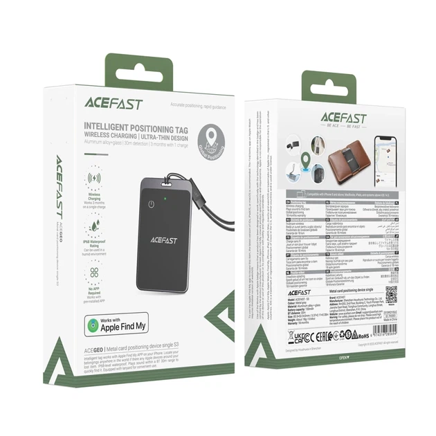 Bluetooth-трекер Acefast S3 в виде карты совместимый с Apple Find My Grey (6974316285694) - Фото 9 Bluetooth-трекер Acefast S3 в виде карты совместимый с Apple Find My Grey (6974316285694) - изображение 9