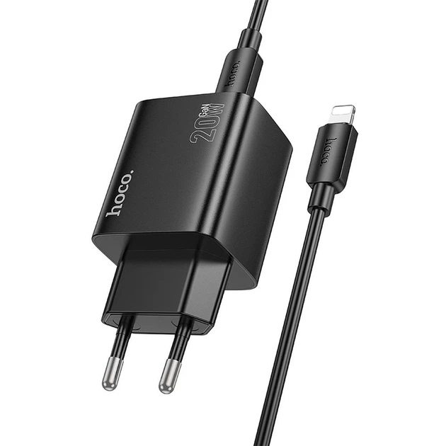Мережевий зарядний пристрій Hoco N55 2×USB-C + 2×USB-A QC3.0 PD 20W + кабель USB-C to Lightning Black (6942007659246) - Фото 2 Мережевий зарядний пристрій Hoco N55 2×USB-C + 2×USB-A QC3.0 PD 20W + кабель USB-C to Lightning Black (6942007659246) - зображення 2