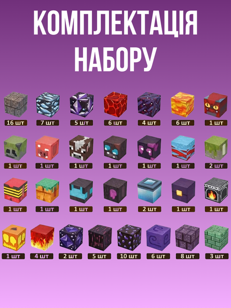 Магнітний конструктор Minecraft 100 кубиків Магнітні блоки в стилі Майнкрафт Підземель - зображення 2
