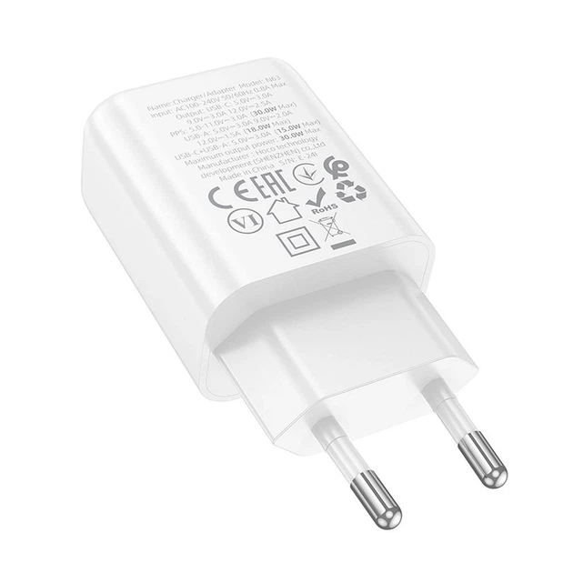 Сетевое зарядное устройство Hoco N63 USB A + USB C QC3.0 PD 30W White (6942007648806) - изображение 2