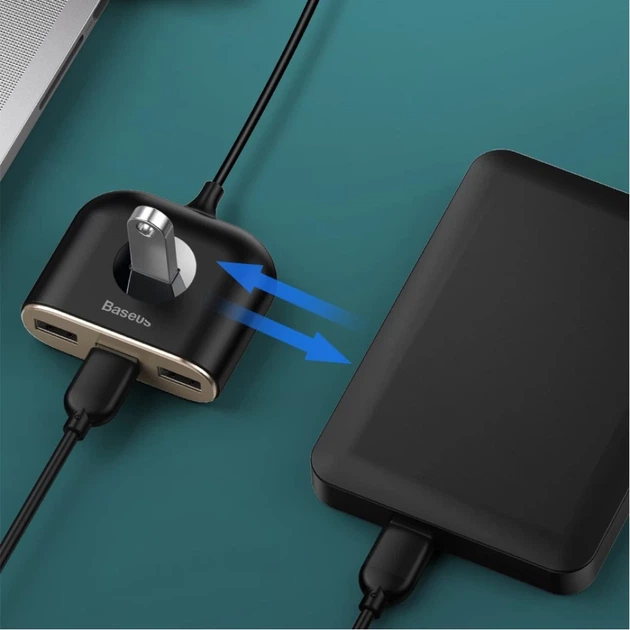 USB-хаб Baseus Square round 4-in-1 USB-C to x4USB-A 1m Black (CAHUB-AY01) - изображение 11