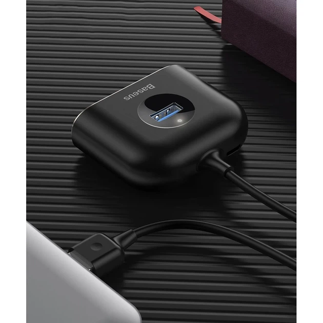 USB-хаб Baseus Square round 4-in-1 USB-C to x4USB-A 1m Black (CAHUB-AY01) - изображение 14