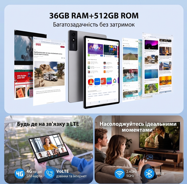 Планшет 13" 2K PIXPEAK M196 -EEA 12+24/512Gb 4G 2-SIM 8 ядер Android 15 11580 mAh Серй (102186033) - изображение 5