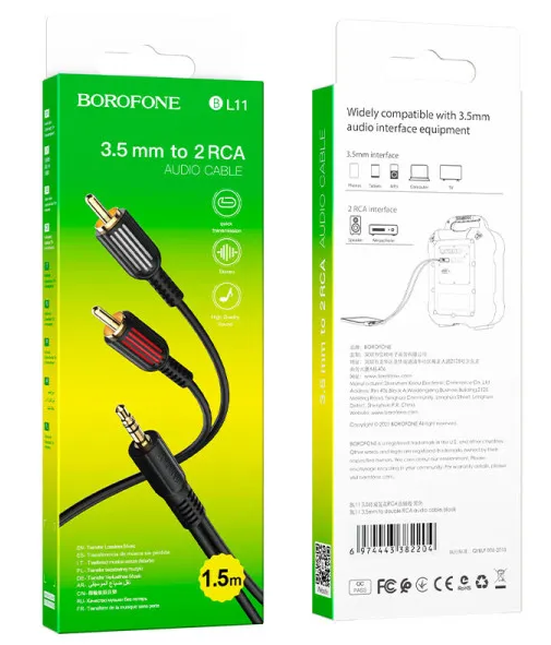 Кабель аудіо BROFONE BL11 DC3.5mm-2RCA (джек- 2 тюльпани) 1.5 м - Фото 3 Кабель аудіо BROFONE BL11 DC3.5mm-2RCA (джек- 2 тюльпани) 1.5 м - зображення 3