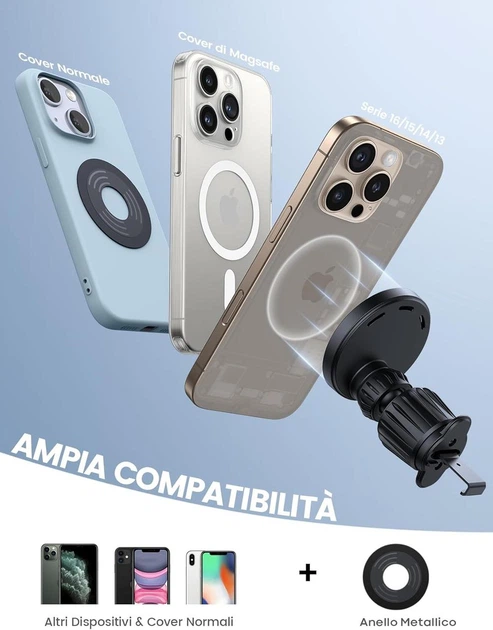 Автомобільний тримач із MagSafe-зарядкою Lamicall 15 Вт для iPhone 12–17 на дефлектор - изображение 6