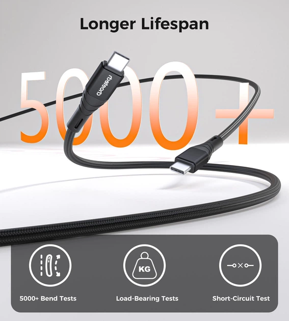 Кабель Choetech PowerSync Charging Cable USB-C to USB-C 100W 5A 1m Black (XCC-1008-BK) - зображення 4