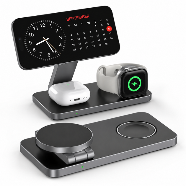 Бездротова зарядна станція QTlier T8 3в1 MagSafe 20 Вт для iPhone Apple Watch AirPods - Фото 1 Бездротова зарядна станція QTlier T8 3в1 MagSafe 20 Вт для iPhone Apple Watch AirPods - изображение 1