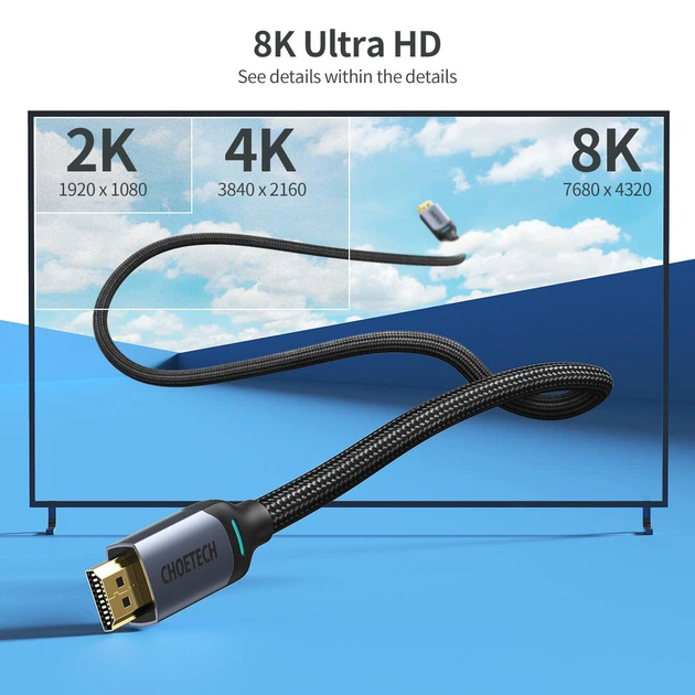 Кабель Choetech VisionLink Cable HDMI to HDMI v2.1 8K@165Hz 2m Black (XHH01-BK) - изображение 2
