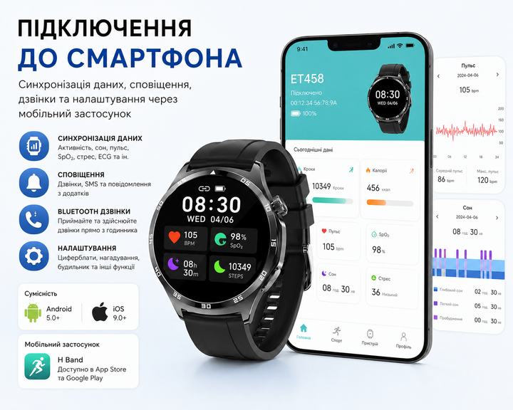 Смартгодинник MARSYU ET458 ECG Smart Watch з Bluetooth-дзвінками пульсометром SpO2 та моніторингом здоров’я - Фото 8 Смартгодинник MARSYU ET458 ECG Smart Watch з Bluetooth-дзвінками пульсометром SpO2 та моніторингом здоров’я - изображение 8