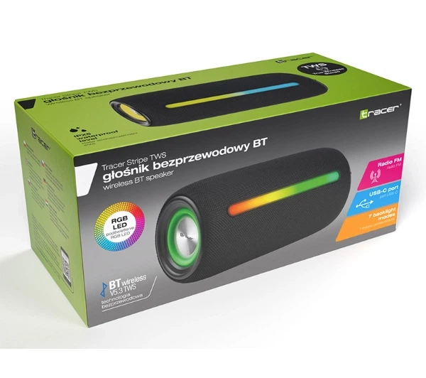 Bluetooth динамік Tracer Stripe TWS BT RGB 10W Чорний - Фото 2 Bluetooth динамік Tracer Stripe TWS BT RGB 10W Чорний - изображение 2