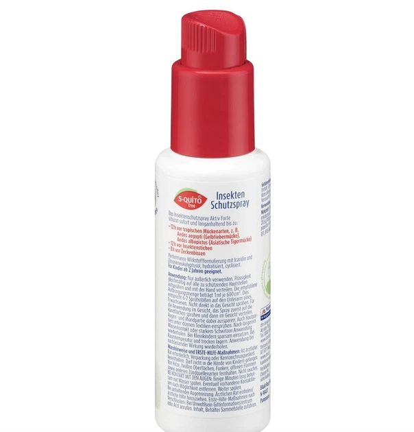 Спрей от насекомых, клещей, комаров 12 часов защиты S-QUiTO free Insektenschutzspray aktiv forte 100 мл - изображение 2