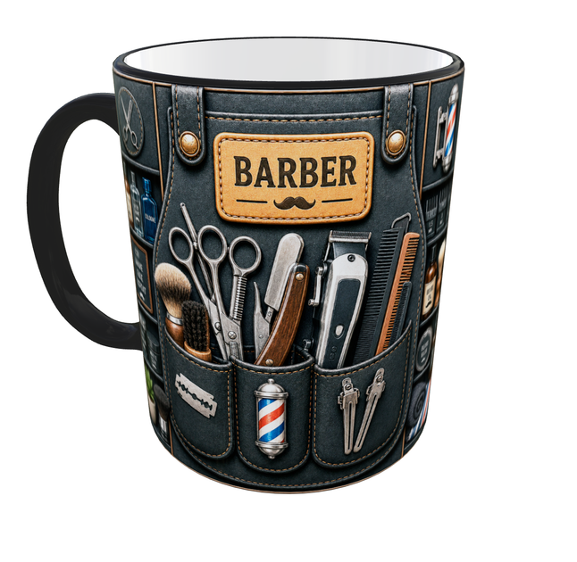 Кружка (чашка) с принтом Barber Organizer – Professional Organizer Collection | Подарок барберу, парикмахеру | Керамическая 330 мл(черная ручка) - изображение 3