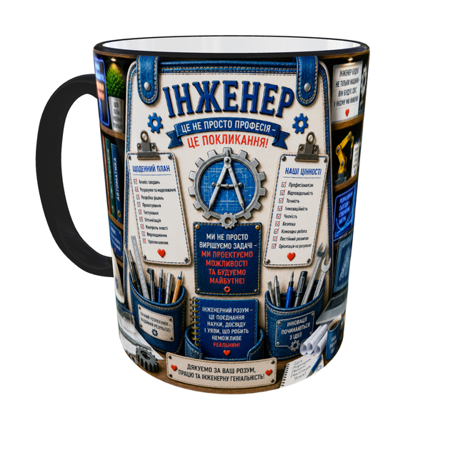 Кружка (чашка) с принтом "Инженер" из серии Professional Organizer Collection – подарок инженеру, конструктору, проектировщику | Керамическая 330 мл(черная ручка) - изображение 3