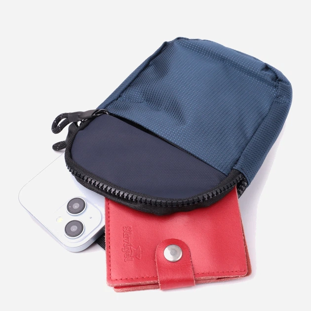 Сумка слинг через плечо мужская Vintage leather-22870 Синяя с черным - изображение 8