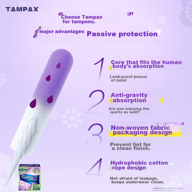 Тампоны TAMPAX Easy-Push с коротким фиксатором, для обильных выделений, 16 штук, со встроенными хлопковыми прокладками, гигиенические прокладки, продаются в магазине JD. - изображение 5