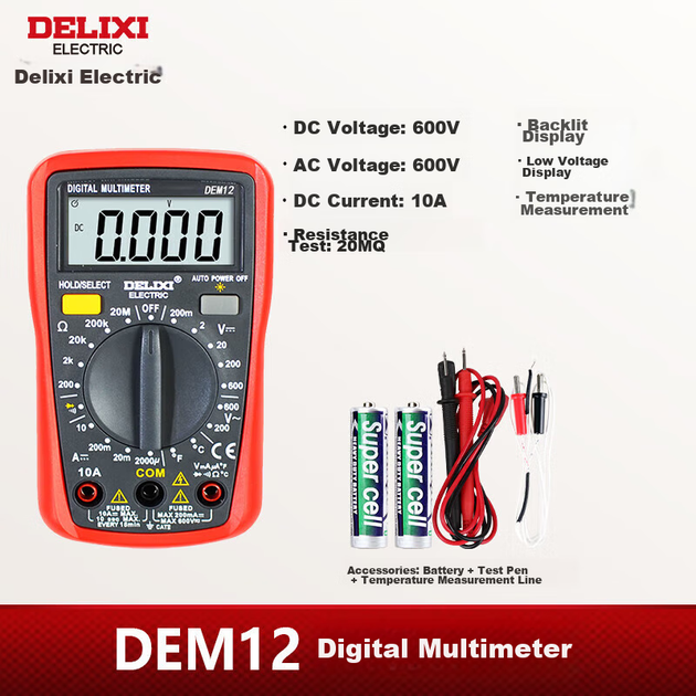 Цифровий мультиметр DELIXI ELECTRIC, захищений від опіків, з підсвічуванням РК-дисплея, високоточний побутовий амперметр, DEM12 - зображення 6