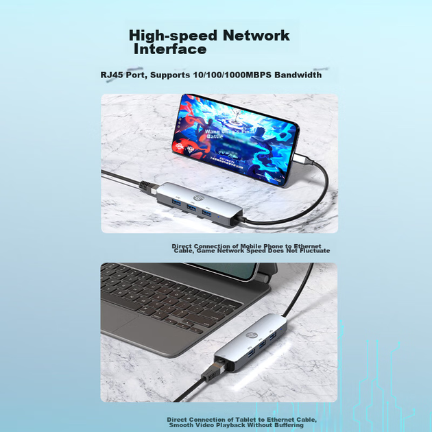 Універсальний адаптер USB 3.0-портового розширення HP Type-C для док-станції Gigabit Ethernet, конвертер-хаб USB 3.0 для Apple MacBook, Huawei, Lenovo, ноутбуків та смартфонів - зображення 7
