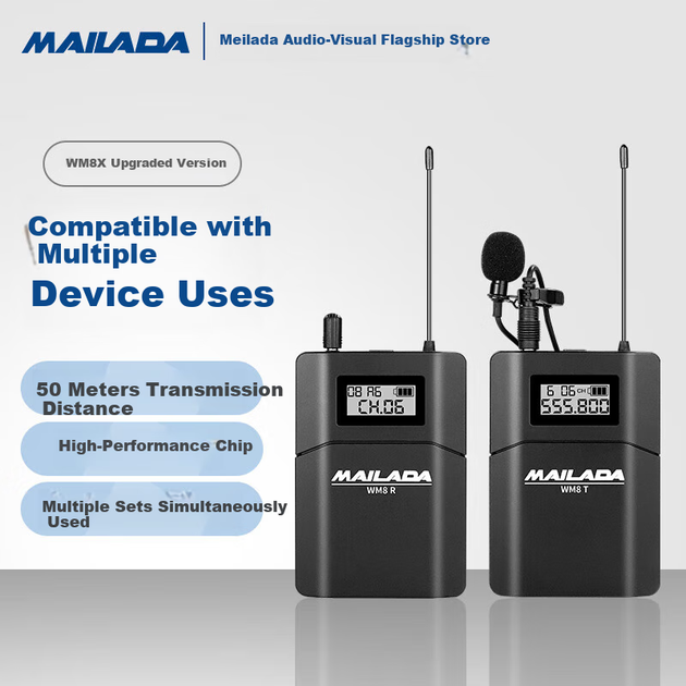 Беспроводной мини-микрофон Mailada WM8 Upgraded Mini Bee, крепление на камеру, микрофон для аудиозаписи, запись интервью на цифровую зеркальную камеру, микрофон для прямой трансляции на мобильный телефон, работает от батареек. - изображение 5