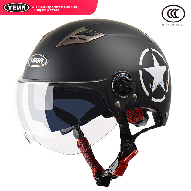 Мотоциклетный шлем YEMA 3c Certified 329S для электромотоцикла, мужской летний полушлем с двойным визором, женский летний защитный шлем от солнца, универсальный размер, матовый черный с коротким прозрачным визором. - Фото 4 Мотоциклетный шлем YEMA 3c Certified 329S для электромотоцикла, мужской летний полушлем с двойным визором, женский летний защитный шлем от солнца, универсальный размер, матовый черный с коротким прозрачным визором. - изображение 4