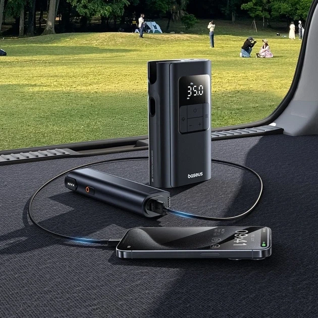 Автомобильный компрессор Baseus PrimeTrip VA1 2в1, беспроводной + 12V, аккумулятор 3800 mAh, автостоп, дисплей - изображение 6