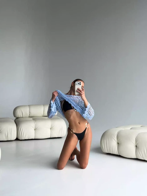 Туніка-сітка крупна в'язка з мереживним краєм Brunette Блакитний One size SP-4014-BN-Y - Фото 2 Туніка-сітка крупна в'язка з мереживним краєм Brunette Блакитний One size SP-4014-BN-Y - зображення 2