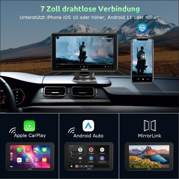 Портативная автомагнитола ESSGOO 743CP 7" IPS Apple CarPlay Android Auto GPS - изображение 6