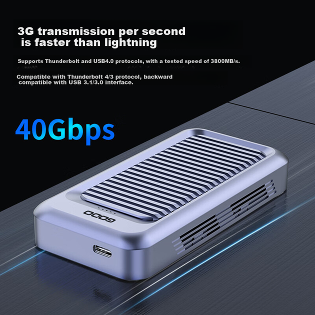 Корпус для SSD-накопителей GODO USB 4, внешний корпус для M.2, совместимость с NVMe, Thunderbolt 4/3/3.2/3.1/3.0, с вентилятором, 40 Гбит/с, подходит для ноутбуков, настольных компьютеров и смартфонов. - Фото 7 Корпус для SSD-накопителей GODO USB 4, внешний корпус для M.2, совместимость с NVMe, Thunderbolt 4/3/3.2/3.1/3.0, с вентилятором, 40 Гбит/с, подходит для ноутбуков, настольных компьютеров и смартфонов. - изображение 7