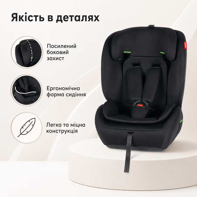 Детское автокресло Hanert Vento i-Size Full Black 76–150 см 9–36 кг со штатным ремнем, 15 положениями подголовника, 5-точечный - Фото 2 Детское автокресло Hanert Vento i-Size Full Black 76–150 см 9–36 кг со штатным ремнем, 15 положениями подголовника, 5-точечный - изображение 2