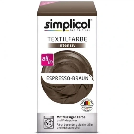 Фарба для текстилю Simplicol Textilfarbe intensiv Espresso Brown Еспресово-коричневий (1816) - Фото 1 Фарба для текстилю Simplicol Textilfarbe intensiv Espresso Brown Еспресово-коричневий (1816) - зображення 1