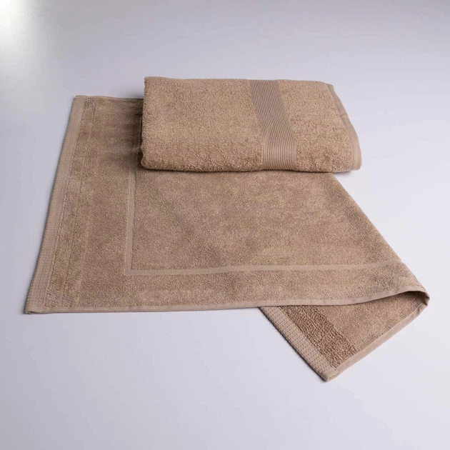 Набір банних махрових рушників з Бордюром 2шт GM Textile 50х70см, 70х140см (Капучино) - Фото 1 Набір банних махрових рушників з Бордюром 2шт GM Textile 50х70см, 70х140см (Капучино) - зображення 1