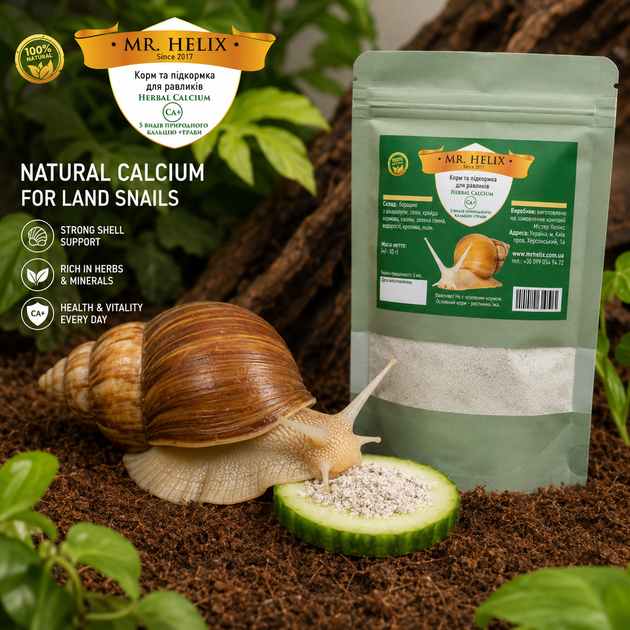 Herbal calcium 5 видов кальция + травы для улиток Ахатин Мистер Хеликс 200г. - Фото 3 Herbal calcium 5 видов кальция + травы для улиток Ахатин Мистер Хеликс 200г. - изображение 3