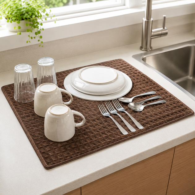 Коврик для сушки мокрой посуды Stenson R84153 "Однотон" 40x50 см Brown - изображение 3