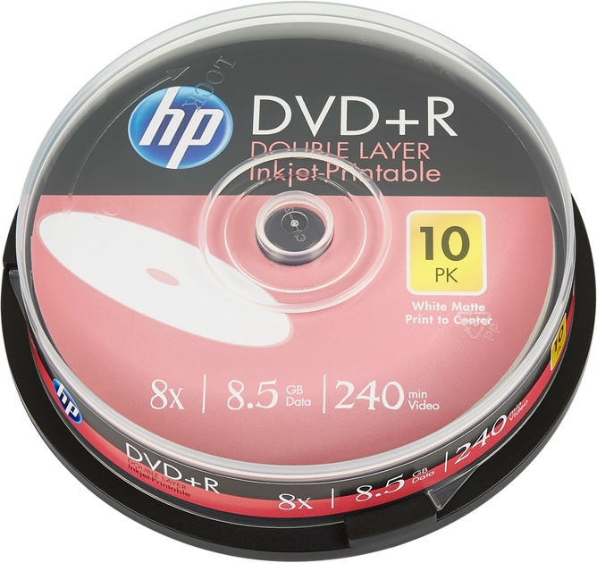 Диск HP DVD+R 8,5 GB 8x, Double layer, 10шт в боксі - Фото 1 Диск HP DVD+R 8,5 GB 8x, Double layer, 10шт в боксі - изображение 1