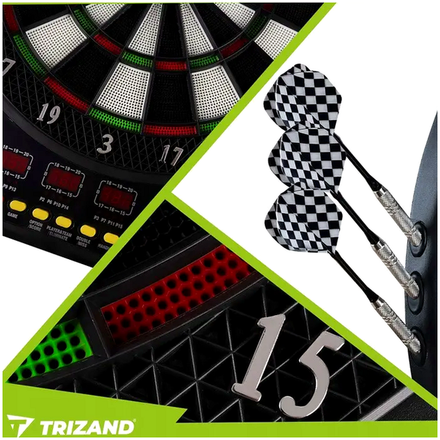Электронная мишень для дартса 1-16 игроков 27 игр 6 дротиков Trizand - изображение 3