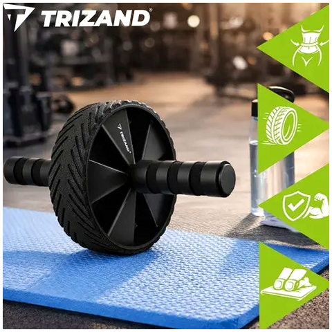 Роликовое колеса 28 см с ковриком для тренировки пресса Trizand черный - изображение 9