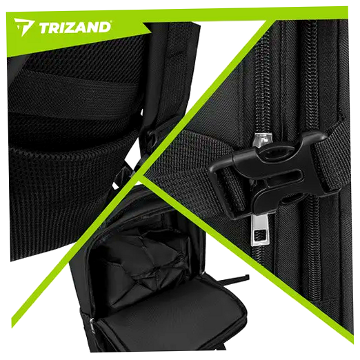 Рюкзак туристический 42x32x40 см USB-порт 12 карманов черный Trizand HM-0118 - изображение 3